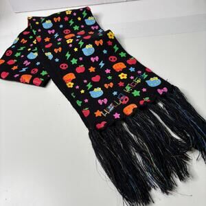 Hello Kitty Black Colorful Rainbow Knit Rectangle Scarf Cute Back to School 2007